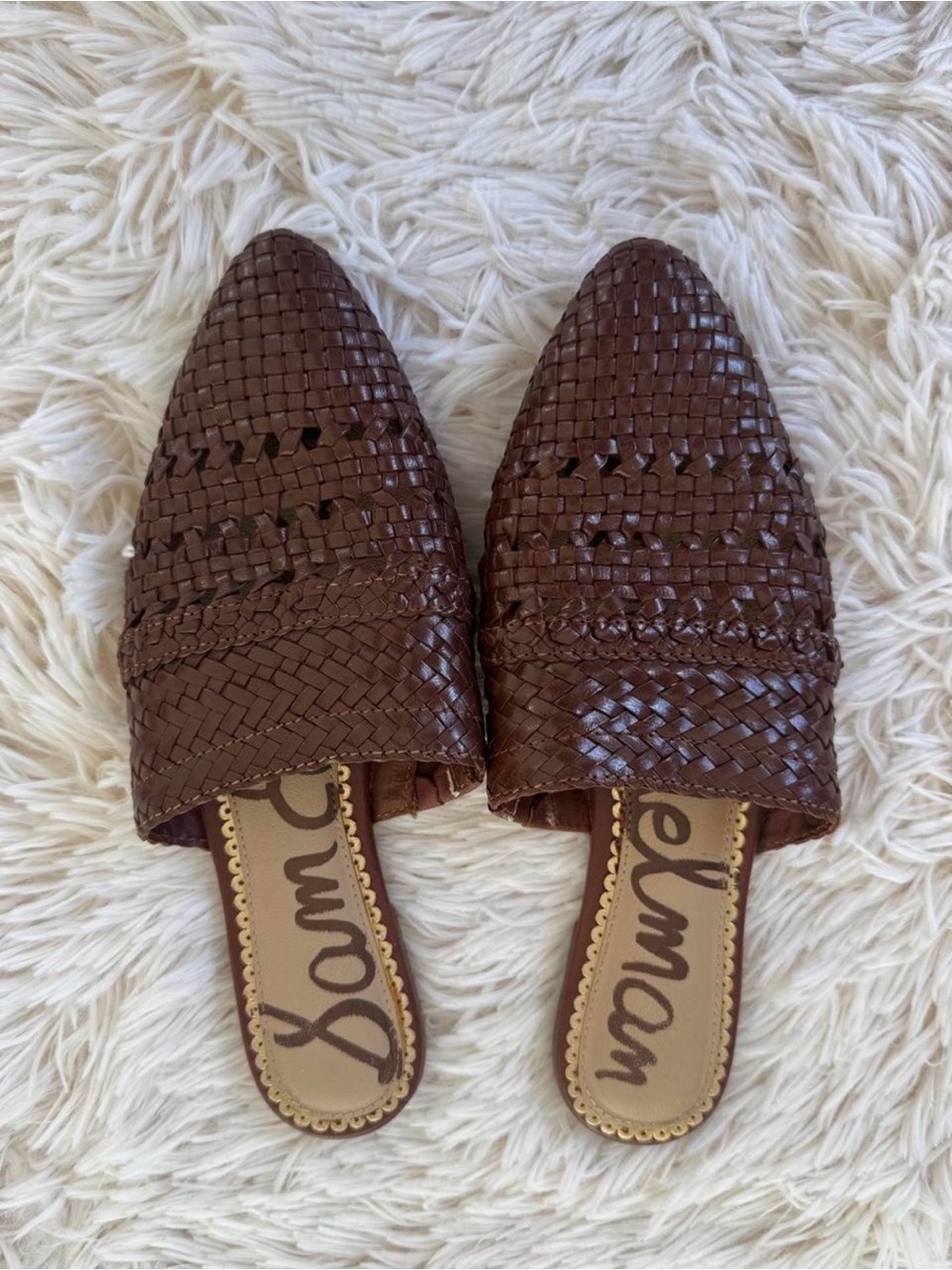 Sam Edelman Natalya Woven Leather Slip-On Mules in Dark Brown